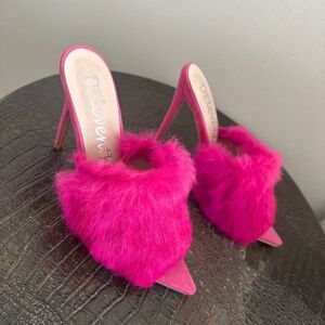 Fluffy fashionable high heels, sandal